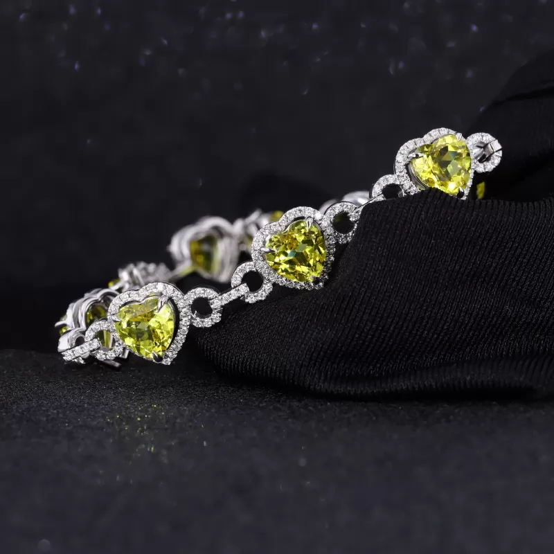 Heart Cut Yellow Cubic Zirconia 18K White Gold Tennis Bracelet