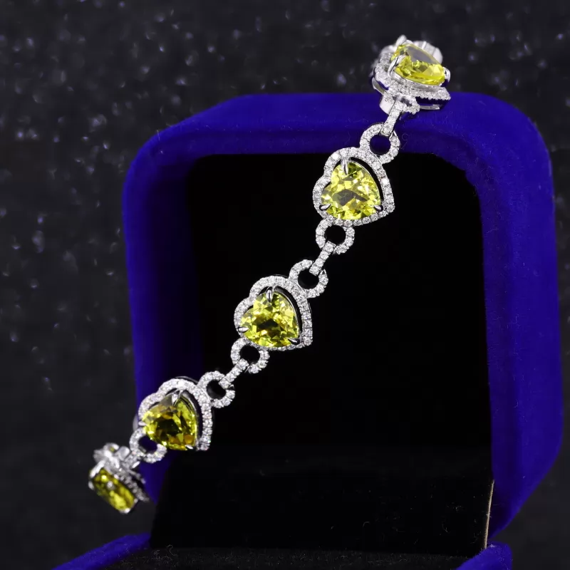 Heart Cut Yellow Cubic Zirconia 18K White Gold Tennis Bracelet