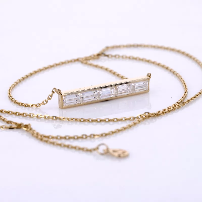 2×4mm Baguette Step Cut Moissanite 14K Yellow Gold Diamond Pendant Necklace