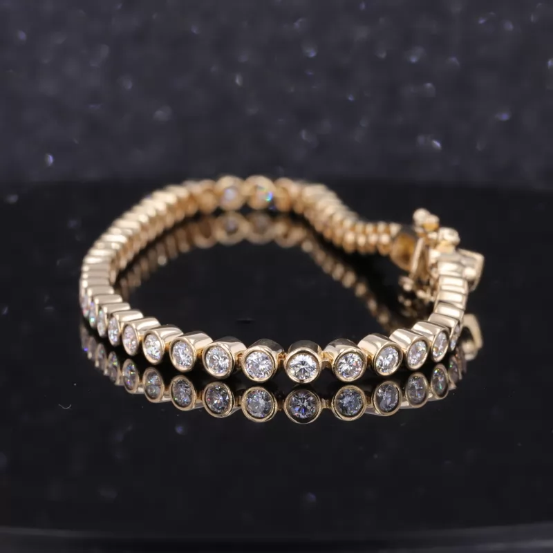 2.4mm Round Brilliant Cut CVD Lab Grown Diamond Bezel Set 10K Yellow Gold Tennis Bracelet