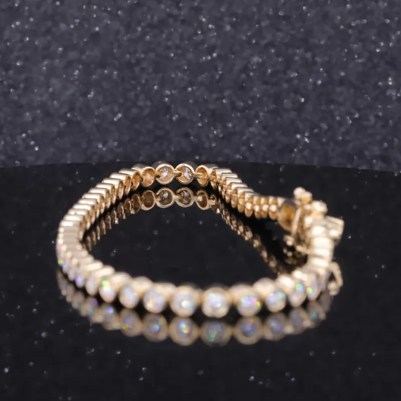 2.4mm Round Brilliant Cut CVD Lab Grown Diamond Bezel Set 10K Yellow Gold Tennis Bracelet