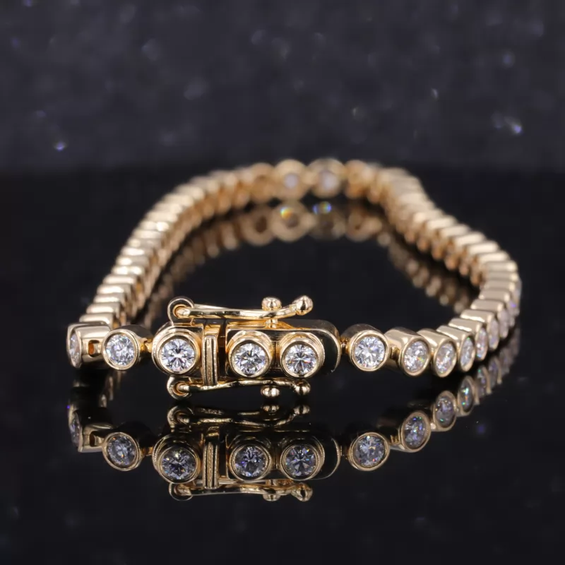 2.4mm Round Brilliant Cut CVD Lab Grown Diamond Bezel Set 10K Gold Tennis Bracelet