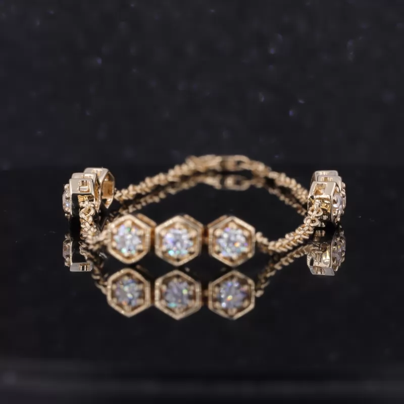 3mm Round Brilliant Cut Moissanite 10K Yellow Gold Diamond Bracelet