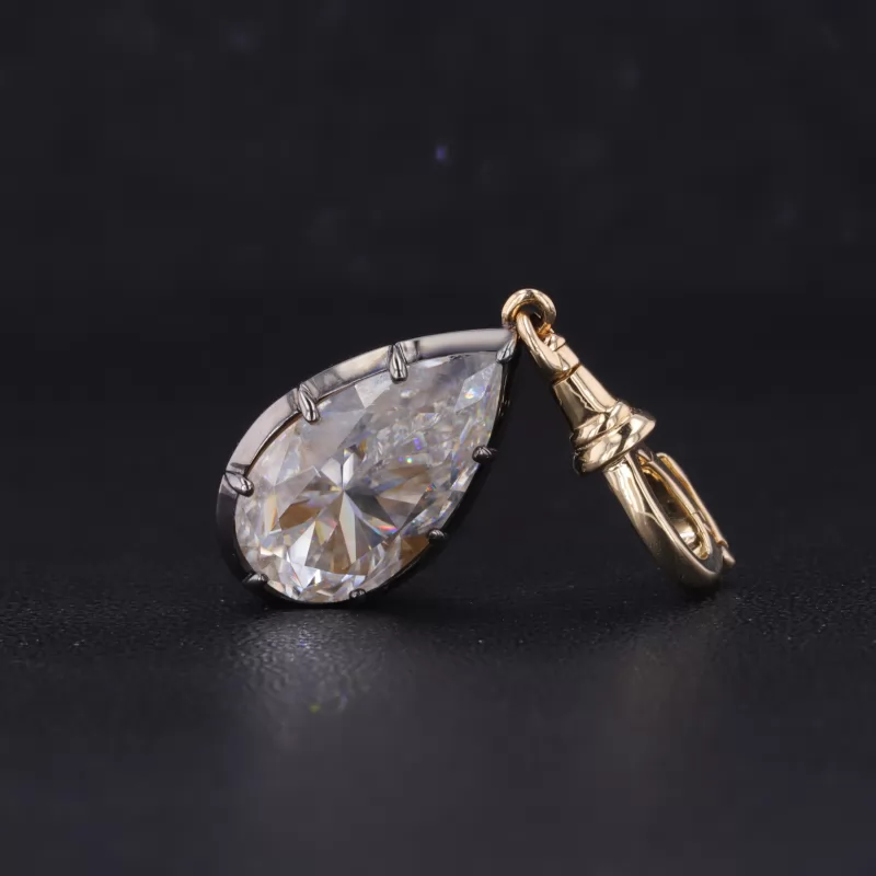 8×14mm Pear Cut Moissanite 14K Yellow Gold Diamond Pendant