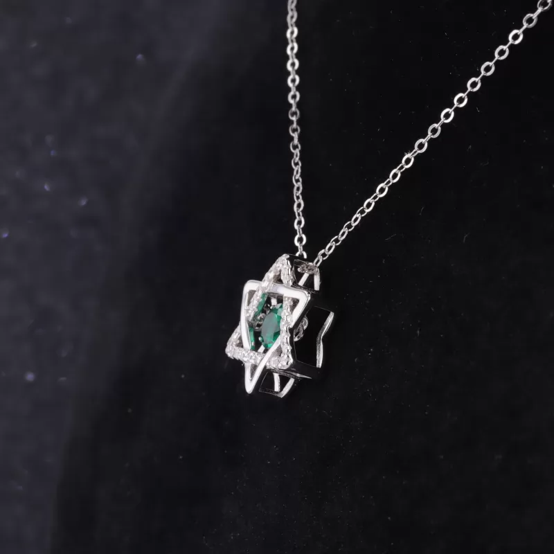 5mm Round Brilliant Cut Lab Grown Emerald S925 Sterling Silver Diamond Pendant Necklace