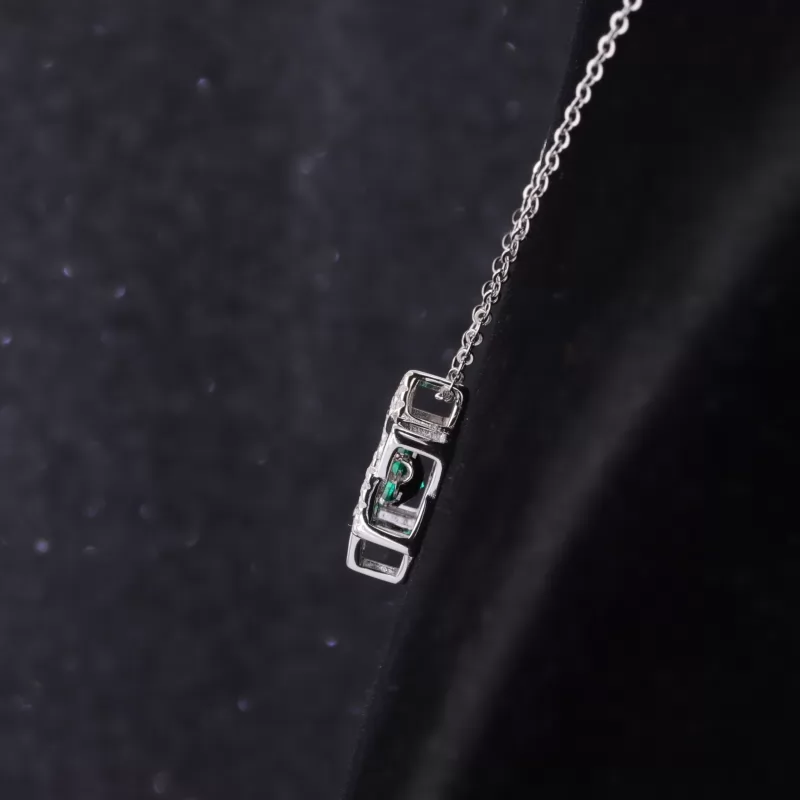 5mm Round Brilliant Cut Lab Grown Emerald S925 Sterling Silver Diamond Pendant Necklace