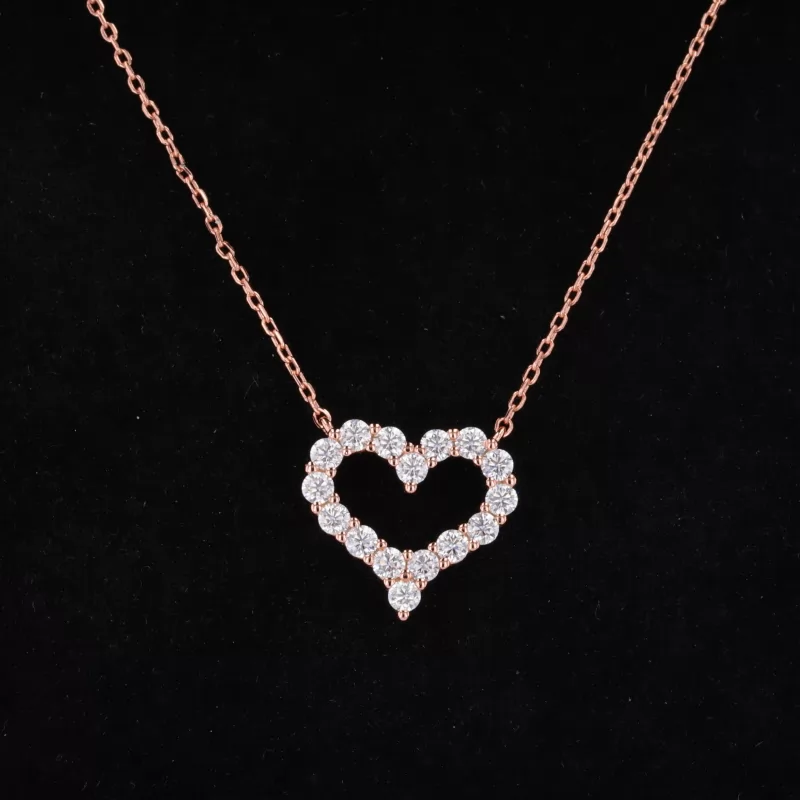 2.5mm Round Brilliant Cut Moissanite 14K Rose Gold Diamond Pendant Necklace