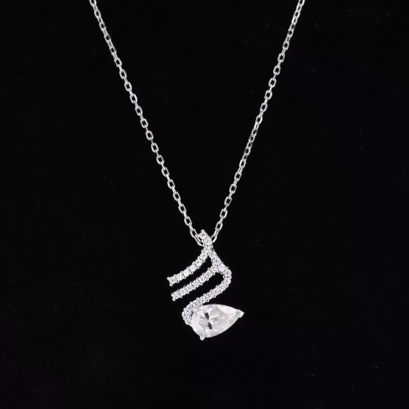 5×8mm Pear Cut Moissanite S925 Sterling Silver Diamond Pendant Necklace