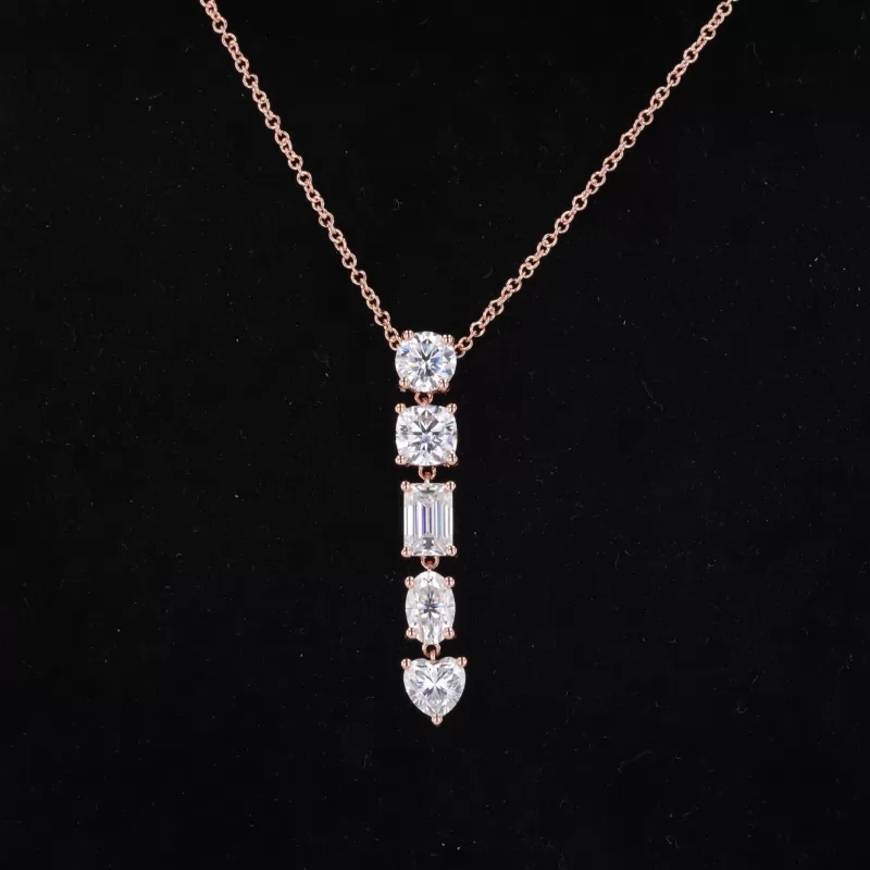 Fancy Shape Moissanite 14K Rose Gold Diamond Pendant Necklace