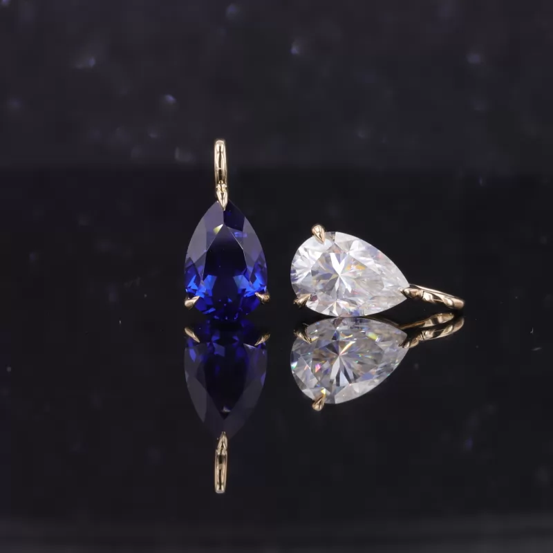 6×9mm Pear Cut Lab Grown Sapphire & Lab Grown Diamond 10K Yellow Gold Diamond Pendant