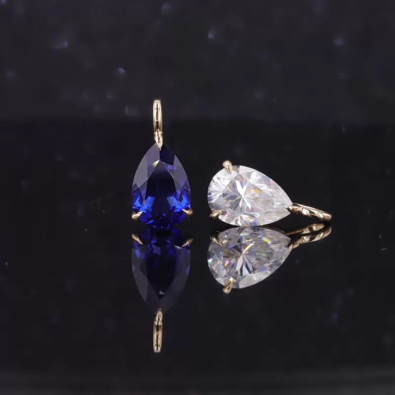 6×9mm Pear Cut Lab Grown Sapphire & Lab Grown Diamond 10K Yellow Gold Diamond Pendants