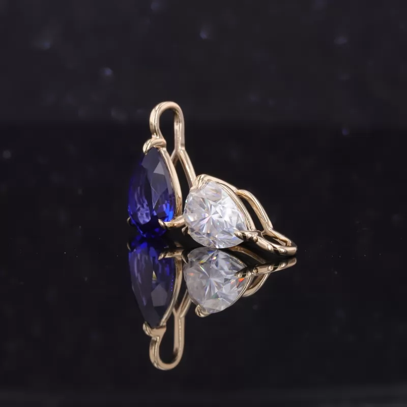 6×9mm Pear Cut Lab Grown Sapphire & Lab Grown Diamond 10K Gold Diamond Pendant