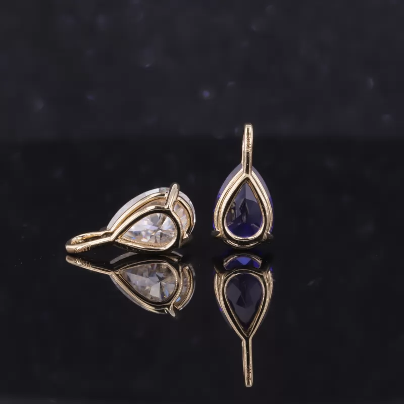 6×9mm Pear Cut Lab Grown Sapphire & Lab Grown Diamond 10K Gold Diamond Pendant