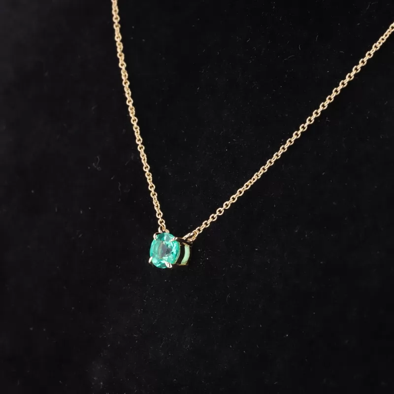 5mm Round Brilliant Cut Lab Grown Emerald 10K Yellow Gold Diamond Pendant Necklace