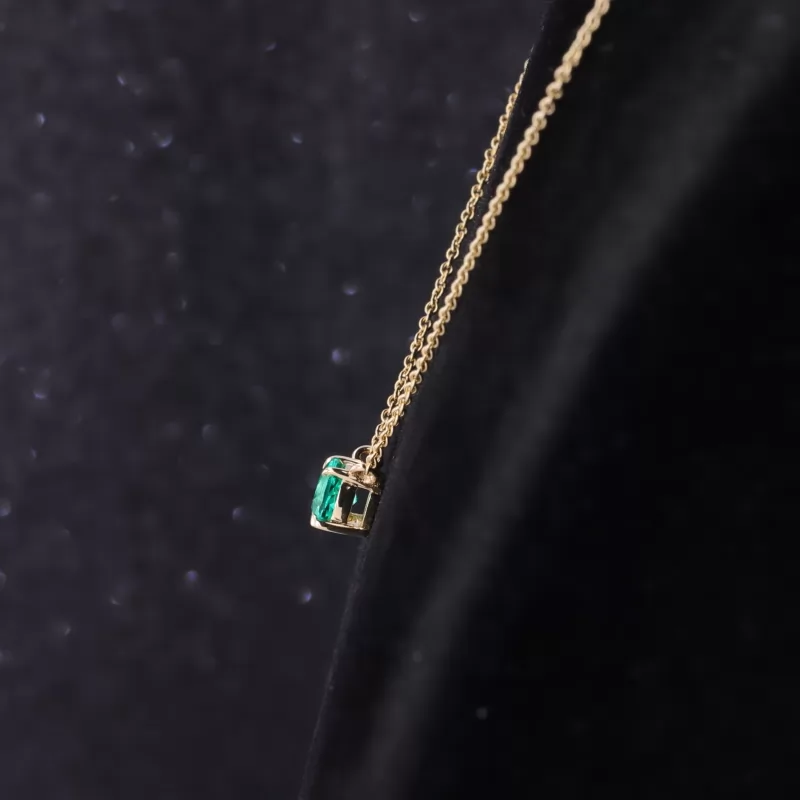 5mm Round Brilliant Cut Lab Grown Emerald 10K Yellow Gold Diamond Pendant Necklace