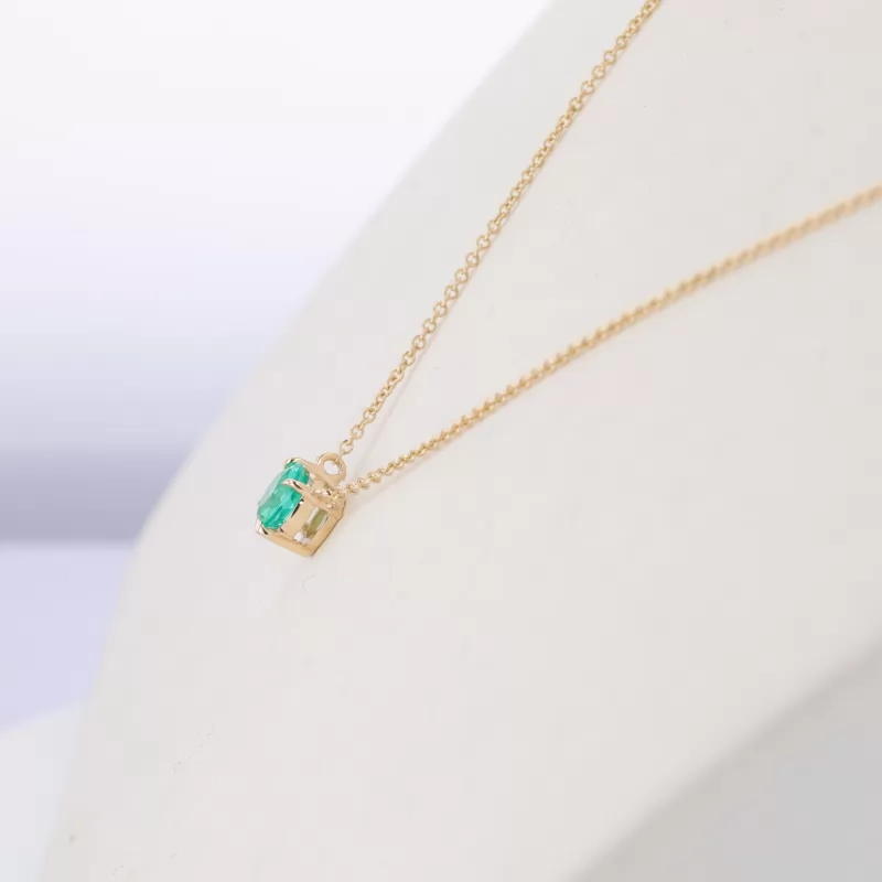 5mm Round Brilliant Cut Lab Grown Emerald 10K Yellow Gold Diamond Pendant Necklace