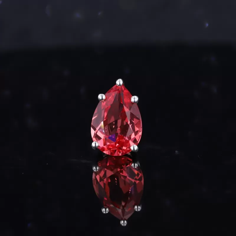 7×10mm Pear Cut Lab Grown Ruby S925 Sterling Silver Diamond Pendant