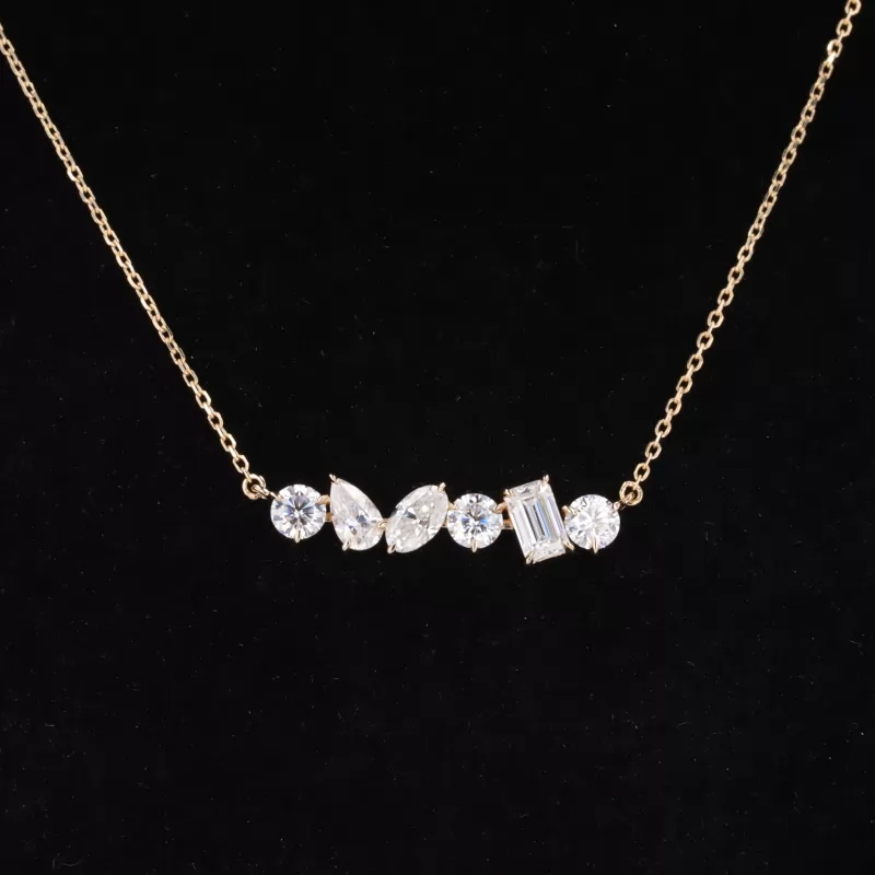 Fancy Shape Moissanite 14K Yellow Gold Diamond Pendant Necklace