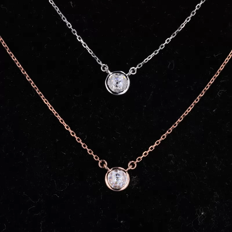 Rose Cut Moissanite Bezel Set 14K Gold Diamond Pendant Necklace