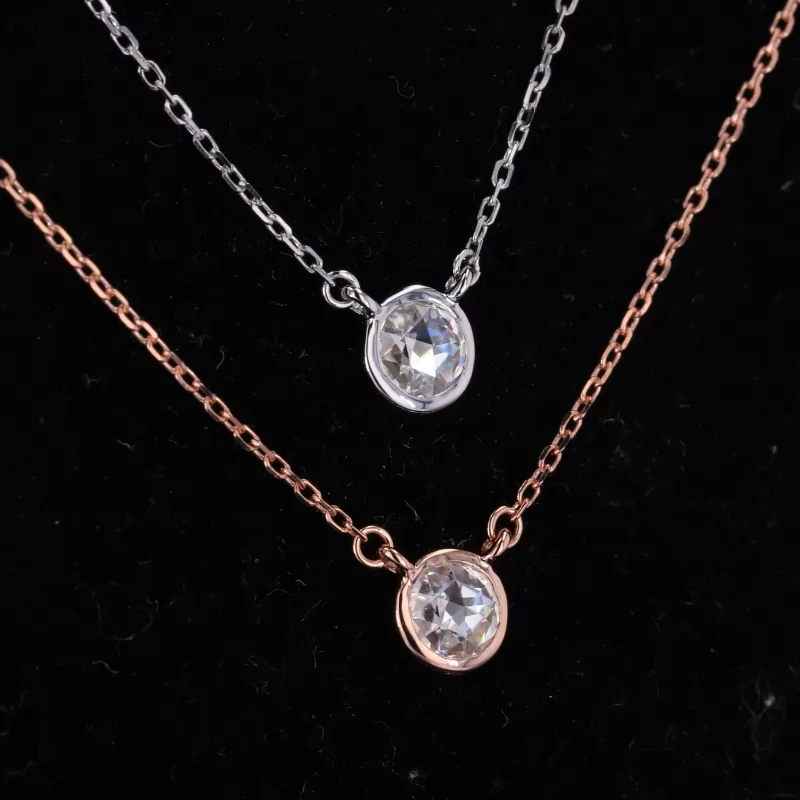 Rose Cut Moissanite Bezel Set 14K Gold Diamond Pendant Necklaces