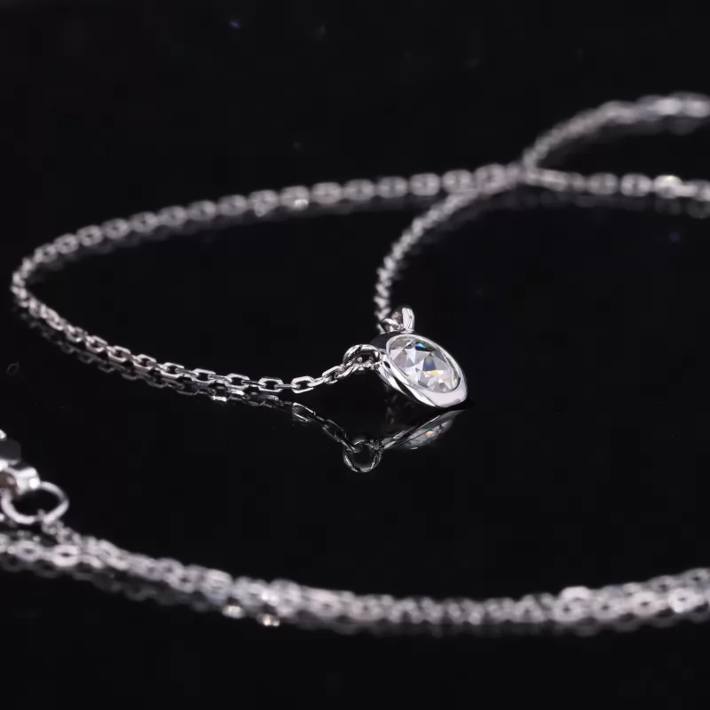 Rose Cut Moissanite Bezel Set 14K Gold Diamond Pendant Necklaces
