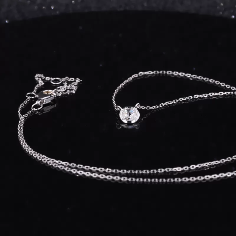 Rose Cut Moissanite Bezel Set 14K Gold Diamond Pendant Necklaces