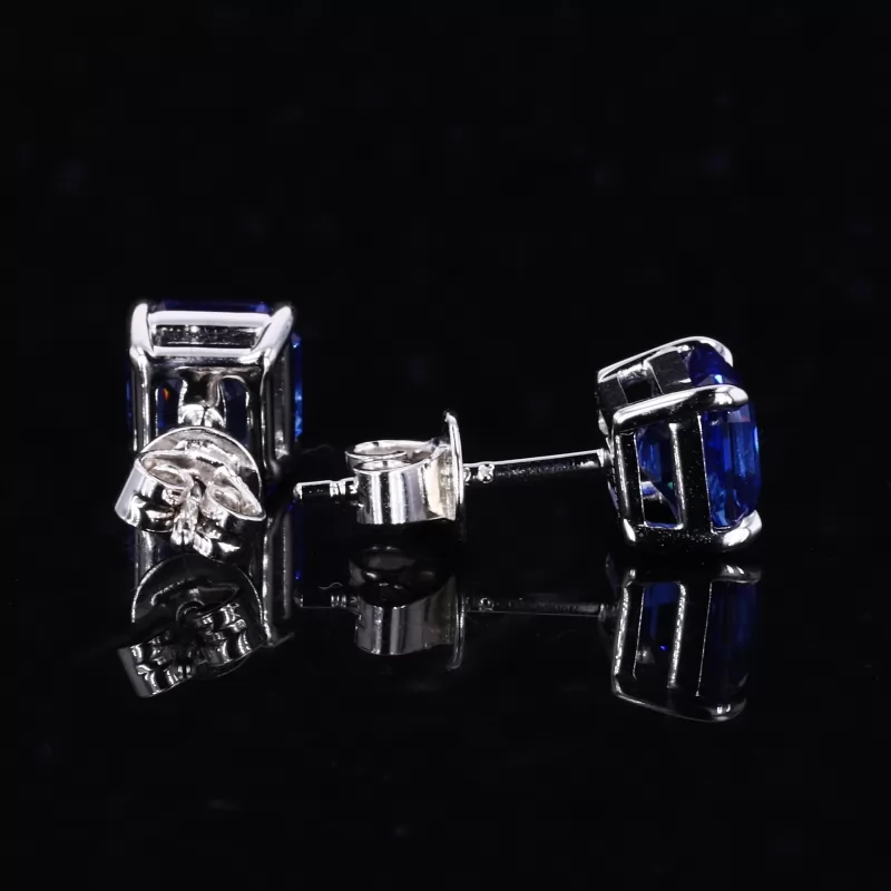 6×6mm Asscher Cut Lab Grown Sapphire S925 Sterling Silver Diamond Stud Earrings