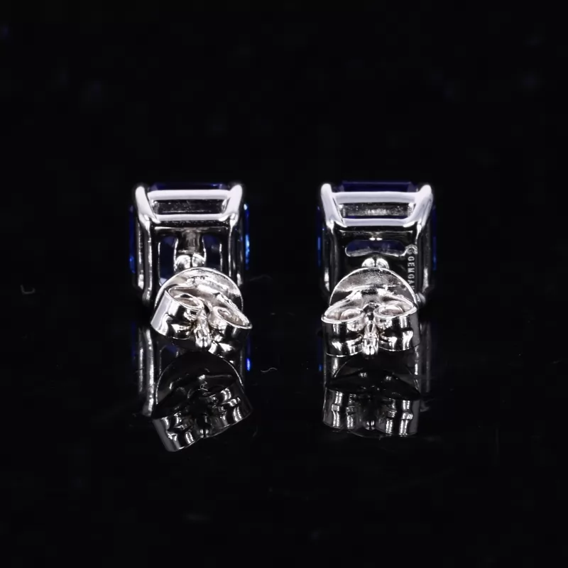 6×6mm Asscher Cut Lab Grown Sapphire S925 Sterling Silver Diamond Stud Earrings