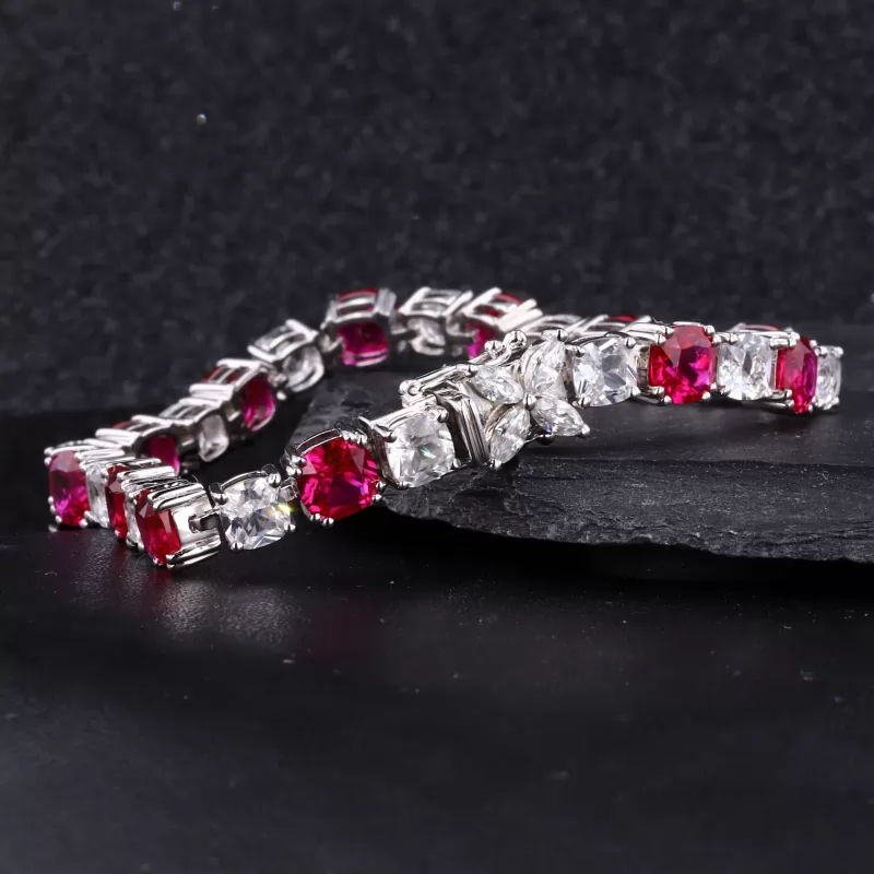 Cushion Cut Lab Gemstones S925 Sterling Silver Tennis Bracelet