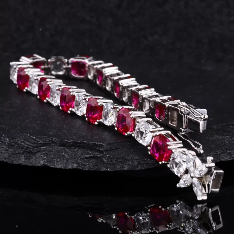 Cushion Cut Lab Gemstones S925 Sterling Silver Tennis Bracelet