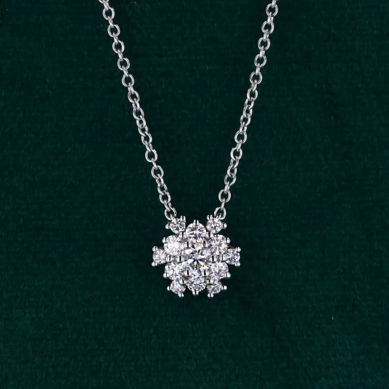 Round Brilliant Cut Moissanite 10K White Gold Diamond Pendant Necklace