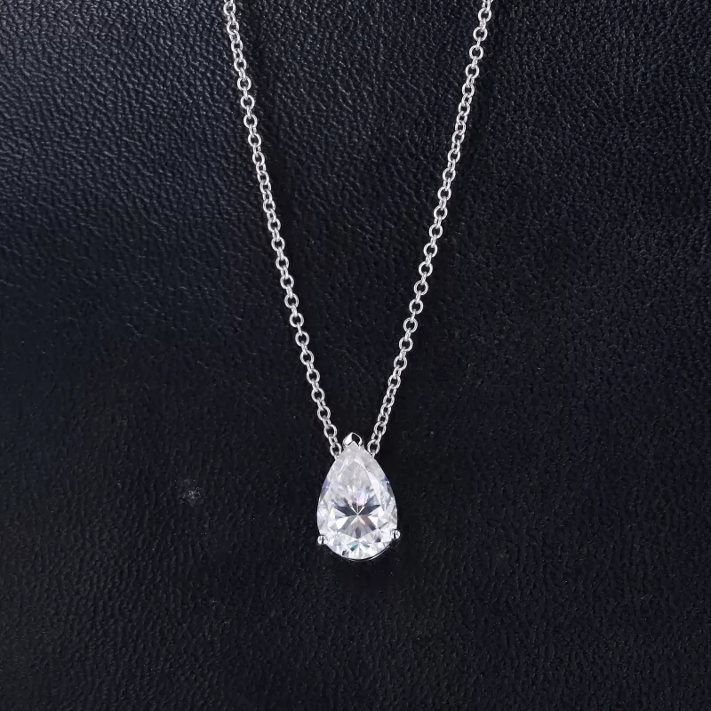 Pear Cut Moissanite 9K White Gold Diamond Pendant Necklace