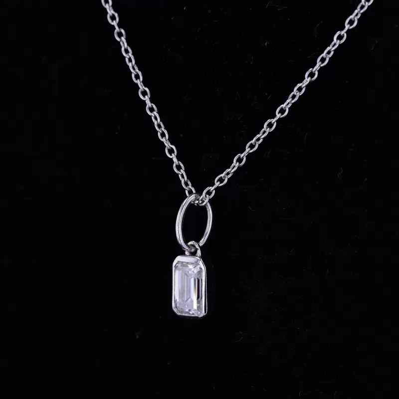 Octagon Emerald Cut Moissanite Bezel Set S925 Sterling Silver Diamond Pendant Necklace