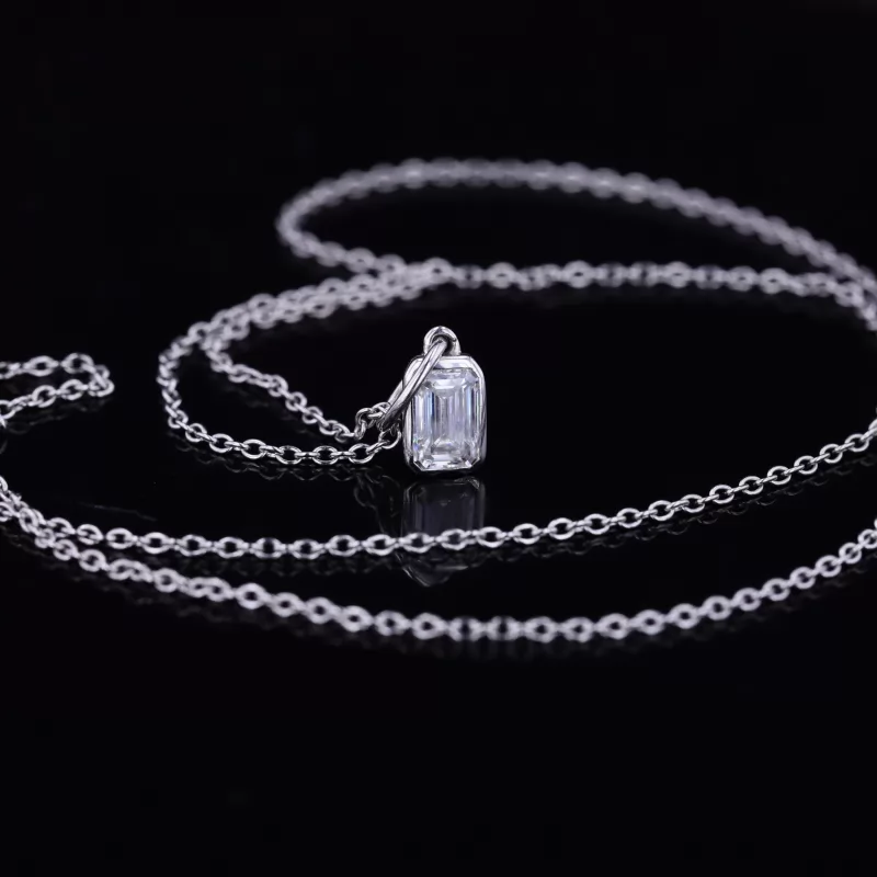 Octagon Emerald Cut Moissanite Bezel Set S925 Sterling Silver Diamond Pendant Necklace