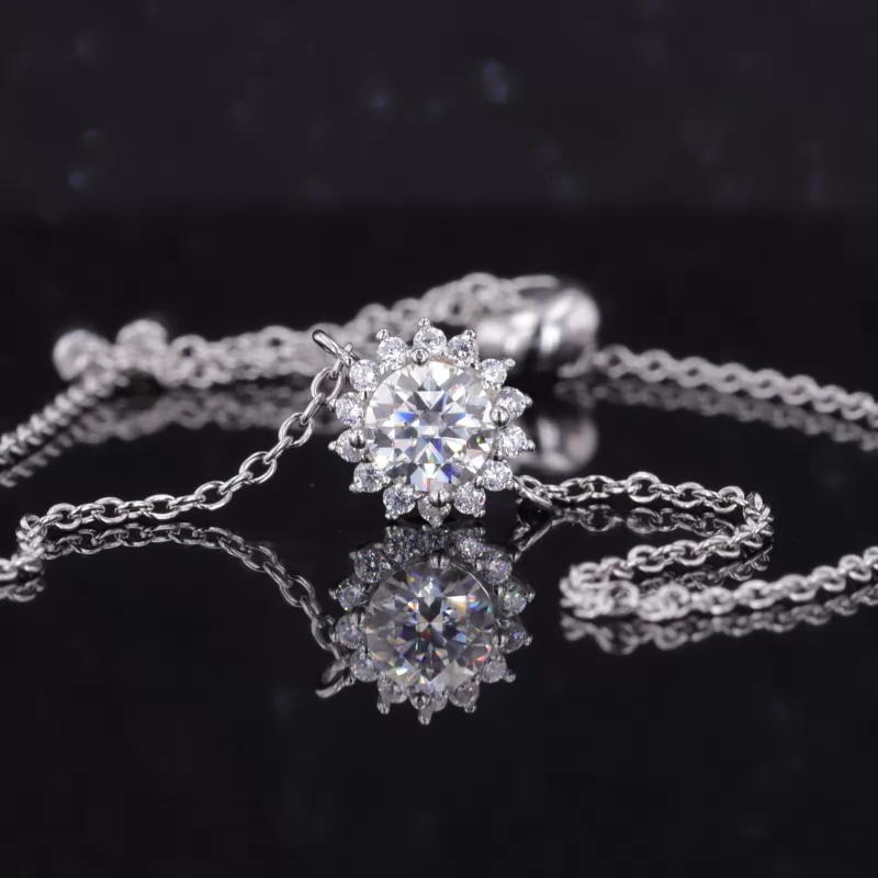 6.5mm Round Brilliant Cut Moissanite Halo Set S925 Sterling Silver Diamond Bracelet