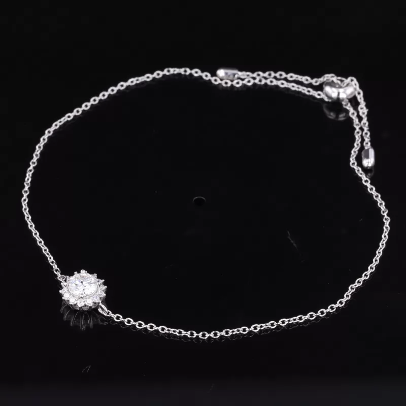 6.5mm Round Brilliant Cut Moissanite Halo Set S925 Sterling Silver Diamond Bracelet