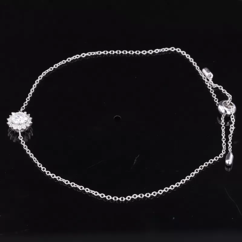 6.5mm Round Brilliant Cut Moissanite Halo Set S925 Sterling Silver Diamond Bracelet