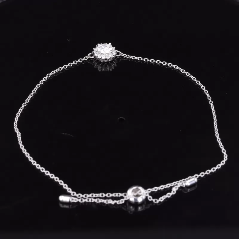 6.5mm Round Brilliant Cut Moissanite Halo Set S925 Sterling Silver Diamond Bracelet