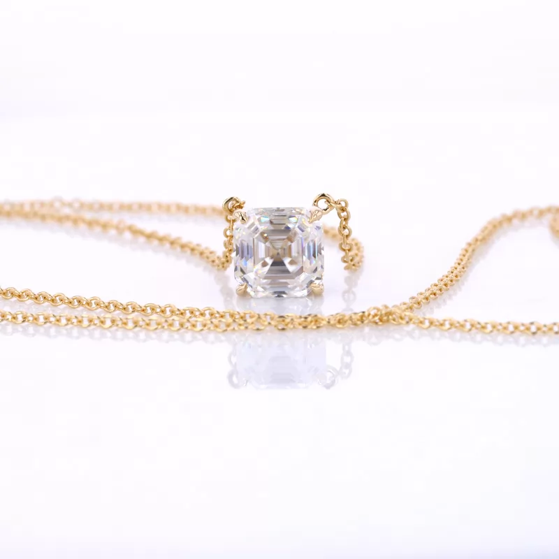 7×7mm Asscher Cut Moissanite 14K Yellow Gold Diamond Pendant Necklace