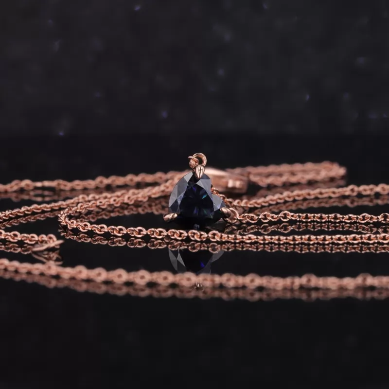 5×5mm Heart Cut Lab Grown Sapphire 14K Rose Gold Diamond Pendant Necklace