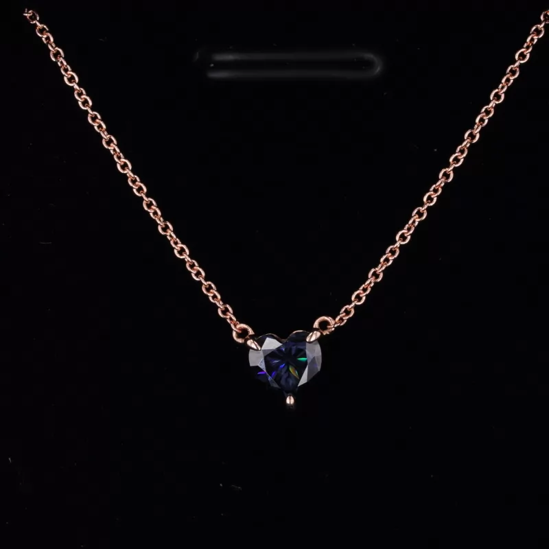 5×5mm Heart Cut Lab Grown Sapphire 14K Rose Gold Diamond Pendant Necklace