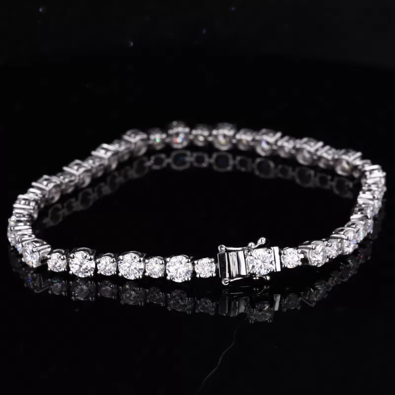 3mm and 4mm Round Brilliant Cut Moissanite 14K White Gold Tennis Bracelet