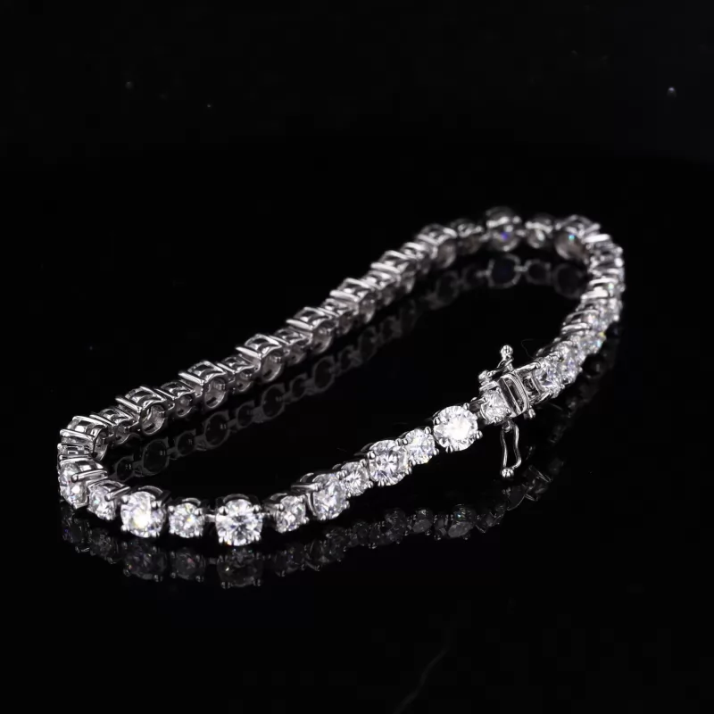 3mm and 4mm Round Brilliant Cut Moissanite 14K White Gold Tennis Bracelet