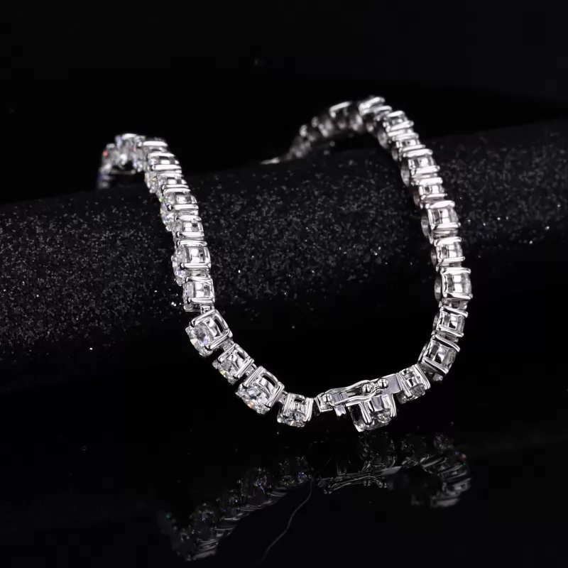 3mm and 4mm Round Brilliant Cut Moissanite 14K White Gold Tennis Bracelet