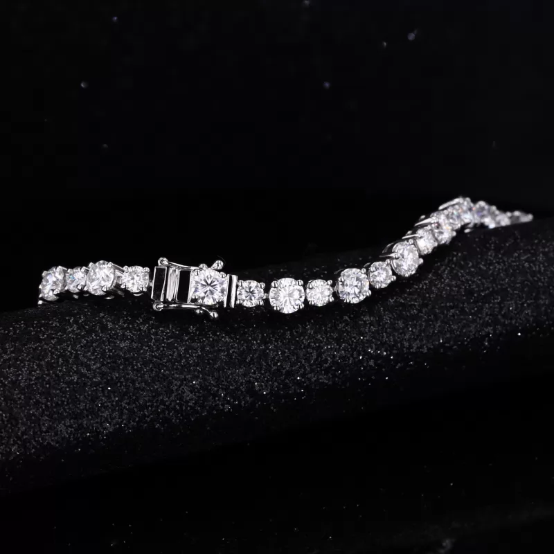 3mm and 4mm Round Brilliant Cut Moissanite 14K White Gold Tennis Bracelet