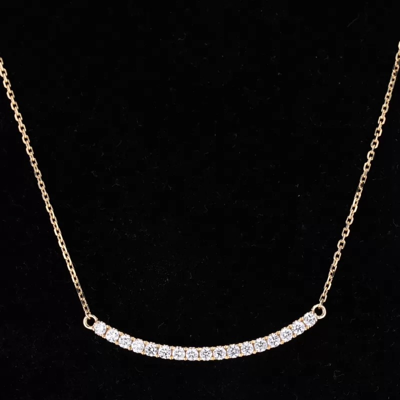 2mm Round Brilliant Cut Moissanite 14K Yellow Gold Diamond Pendant Necklace