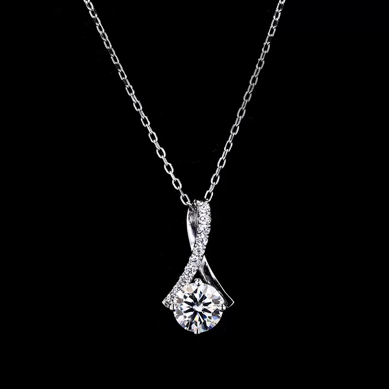 6.5mm Round Brilliant Cut Moissanite S925 Sterling Silver Diamond Pendant Necklace