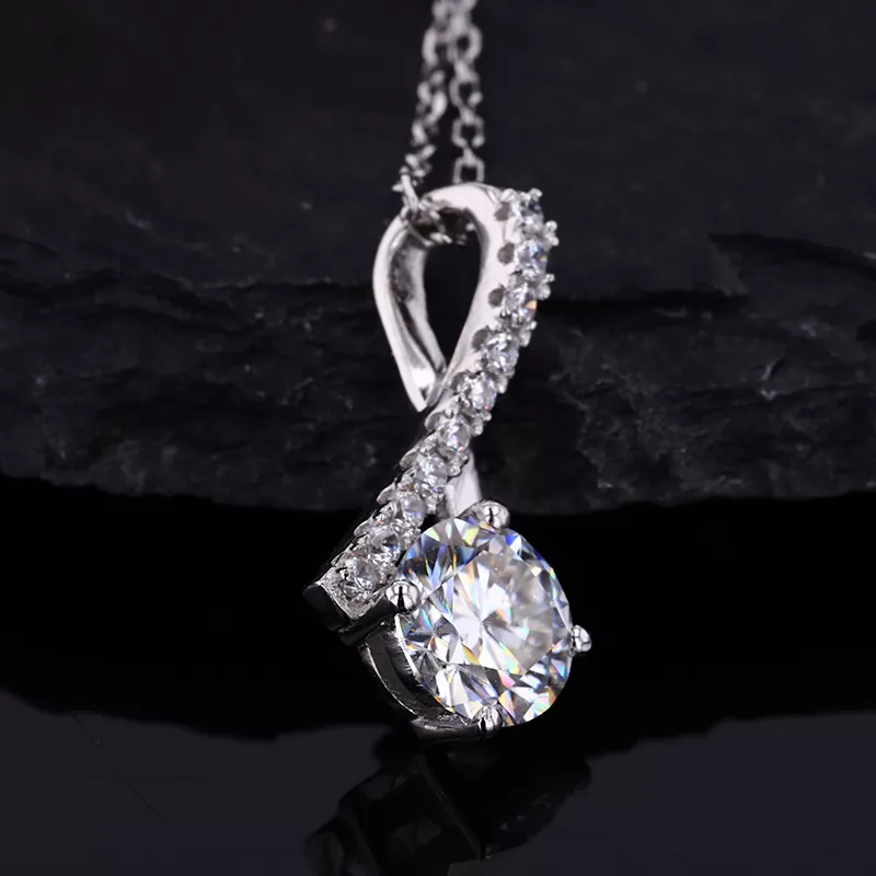 6.5mm Round Brilliant Cut Moissanite S925 Sterling Silver Diamond Pendant Necklace