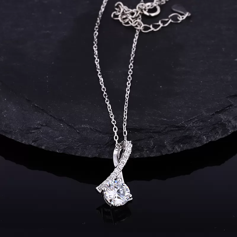 6.5mm Round Brilliant Cut Moissanite S925 Sterling Silver Diamond Pendant Necklace
