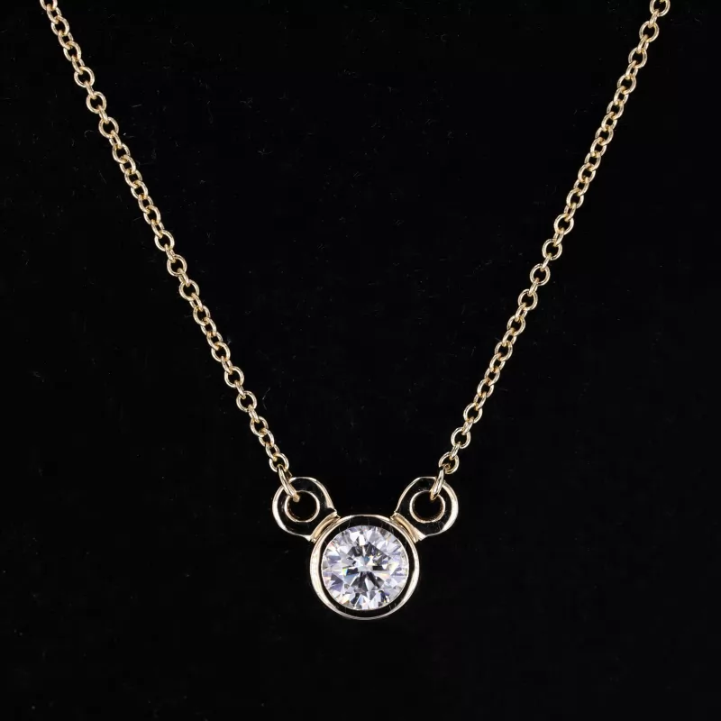 Round Brilliant Cut Moissanite Bezel Set 14K Gold Diamond Pendant Necklace